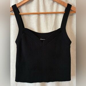 Olivaceous Tank Top Womens M Black Knit 100% Cotton Sleeveless Cropped V-Neck